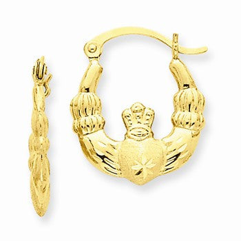 14k Yellow Gold Polished Satin Claddagh Hoop Earrings