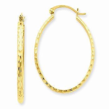 14k Yellow Gold Lightweight Diamond-cut Oval Hoop Earrings