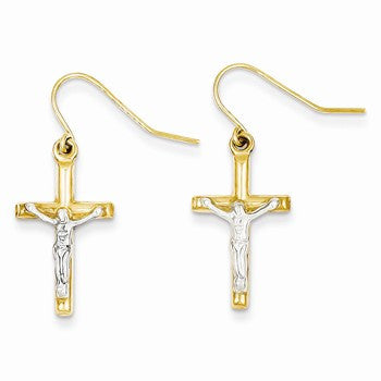 14k Two-tone Polished Crucifix Earrings