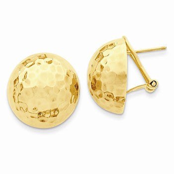 14k Yellow Gold Hammered Omega Back Post Earrings