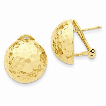 14k Yellow Gold Hammered Omega Back Post Earrings