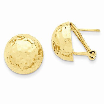 14k Yellow Gold Hammered Omega Back Post Earrings