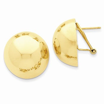 14k Yellow Gold Polished Half Ball Omega Back Post Earrings