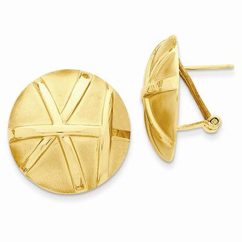 14k Yellow Gold Satin Polished Omega Back Post Earrings