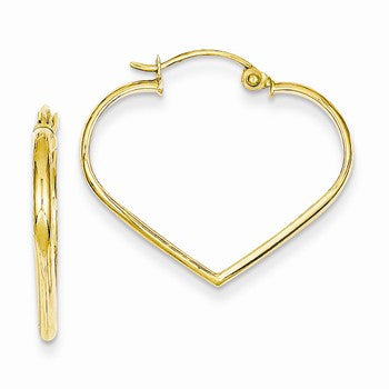 14k Yellow Gold Polished 2mm Heart Hoop Earrings