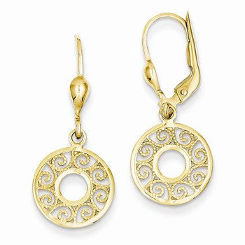 14k Yellow Gold Leverback Filigree Earrings