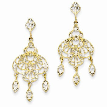 14k Yellow Gold Rhodium Fancy Ch&elier Dangle Post Earrings