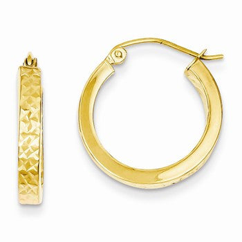 14k Yellow Gold Light Square Diamond-cut Hoop Earrings