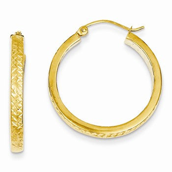 14k Yellow Gold Light Square Diamond-cut Hoop Earrings