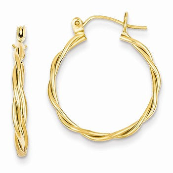 14k Yellow Gold Polished Twisted Circle Hoop Earrings