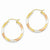 14k Yellow Gold with White & Rose Rhodium Diamond-cut 1.5x25mm Hoop Earrings