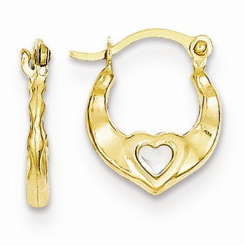 14k Yellow Gold Rhodium Heart Hollow Hoop Earrings
