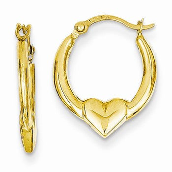 14k Yellow Gold Heart Hoop Earrings