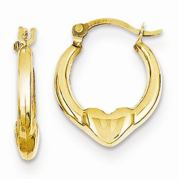 14k Yellow Gold Hollow Heart Hoop Earrings