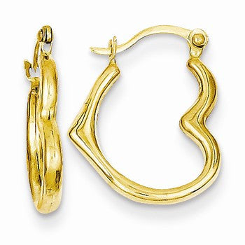 14k Yellow Gold Heart Shaped Hollow Hoop Earrings