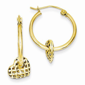 14k Yellow Gold Moveable Heart Hoop Earrings