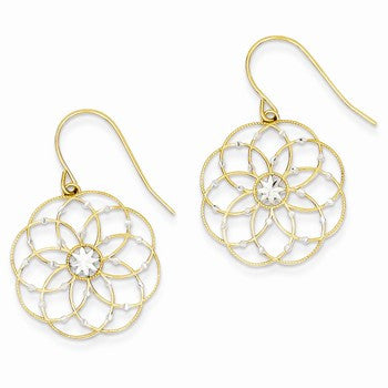 14k Yellow Gold Rhodium Diamond-cut Fancy Shepherd Hook Earrings