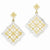 14k Yellow Gold Rhodium Diamond-cut Floral Post Square Earrings