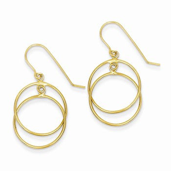 14k Yellow Gold Polished Circles Dangle Earrings