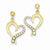 14k Yellow Gold Rhodium Plated Diamond-cut Heart Post Dangle Earrings
