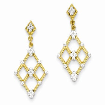 14k Yellow Gold Rhodium Plated Diamond-cut Marquise Post Dangle Earrings