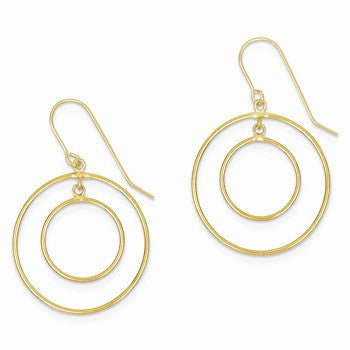 14k Yellow Gold Polished Circles Dangle Earrings