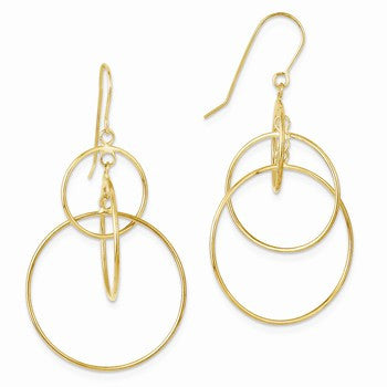 14k Yellow Gold Polished Circles Dangle Earrings