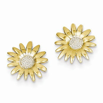 14k Yellow Gold Rhodium Mini Daisy Post Earrings