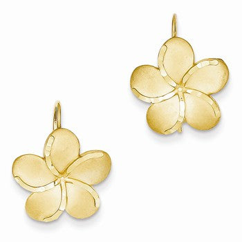 14k Yellow Gold Plumeria French Wire Earrings