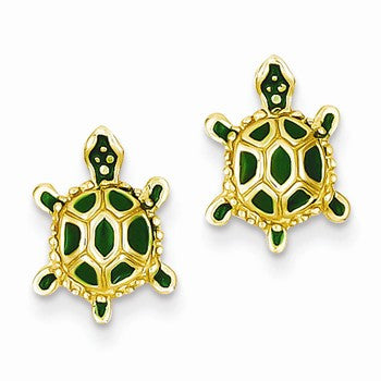14k Green Gold Enameled Turtle Post Earrings
