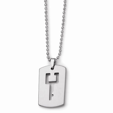 Tungsten Tungsten Dog Tag Key Cut-Out Necklace