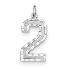 14k White Gold Casted Large Diamond Cut Number 2 Charm hide-image