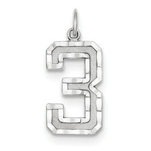 14k White Gold Casted Large Diamond Cut Number 3 Charm hide-image