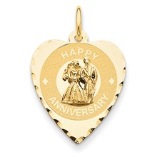 14k Gold Happy Anniversary with Bride & Groom Heart Disc Charm hide-image
