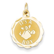 14k Gold Polished Its a Boy Scalloped Disc Charm hide-image