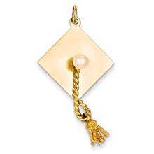 14k Gold Graduation Cap with Cultured Pearl Charm hide-image