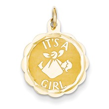 14k Gold Polished Its a Girl Scalloped Disc Charm hide-image
