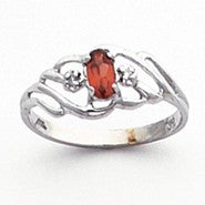 14k White Gold Diamond & Garnet Birthstone Ring