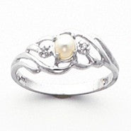 14k White Gold Diamond & Cultured Pearl Birthstone Ring