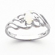 14k White Gold Diamond & Opal Birthstone Ring