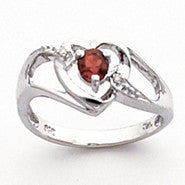 14k White Gold Diamond & Garnet Birthstone Heart Ring