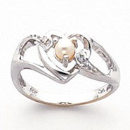 14k White Gold Diamond & Pearl Birthstone Heart Ring