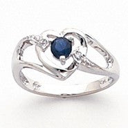 14k White Gold Diamond & Sapphire Birthstone Heart Ring