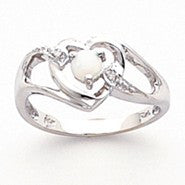 14k White Gold Diamond & Opal Birthstone Heart Ring
