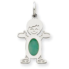14k White Gold Boy 6x4 Oval Genuine Emerald-May Charm hide-image