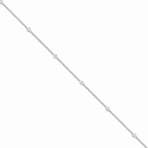14K White Gold Diamond Rolo Anklet