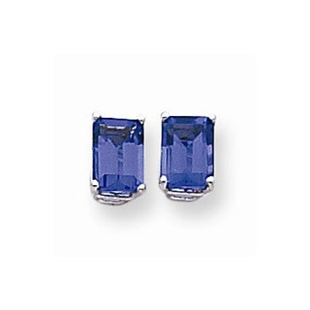 14k White Gold 7x5mm Emerald Cut Tanvorite Earring, Jewelry Earrings