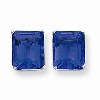 14k White Gold 12x10mm Emerald Cut Tanvorite Earring, Jewelry Earrings