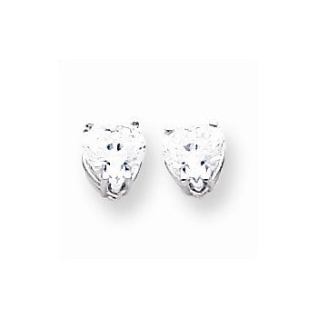 14k White Gold 6mm Heart Cubic Zirconia Earrings