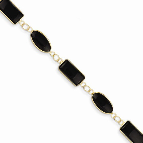 14K Yellow Gold Polished Genuine Fancy Onyx Bracelet